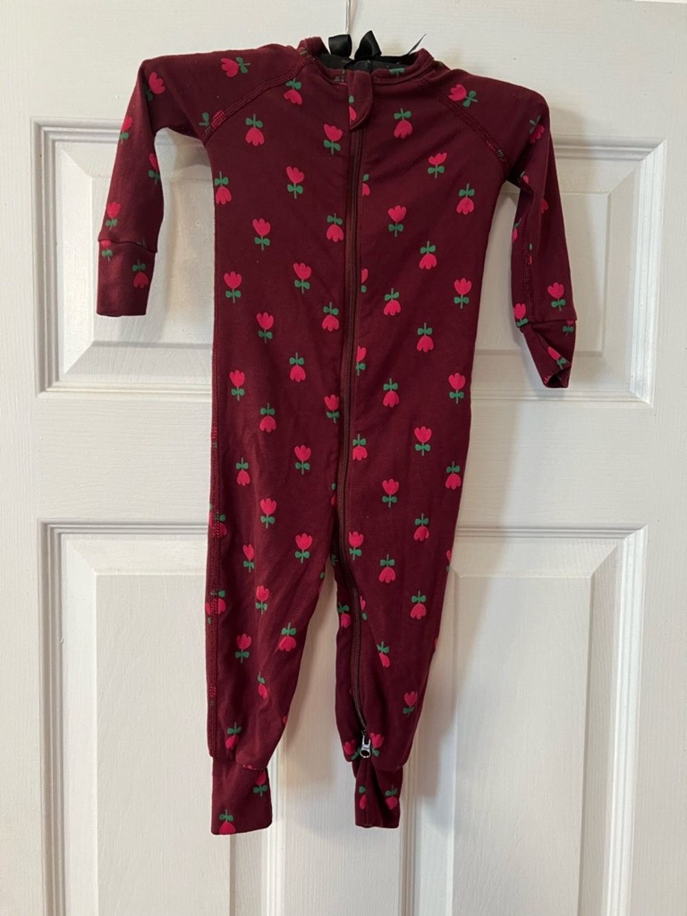 Hanna Andersson Burgundy Tulip Floral Romper 6-12 Months